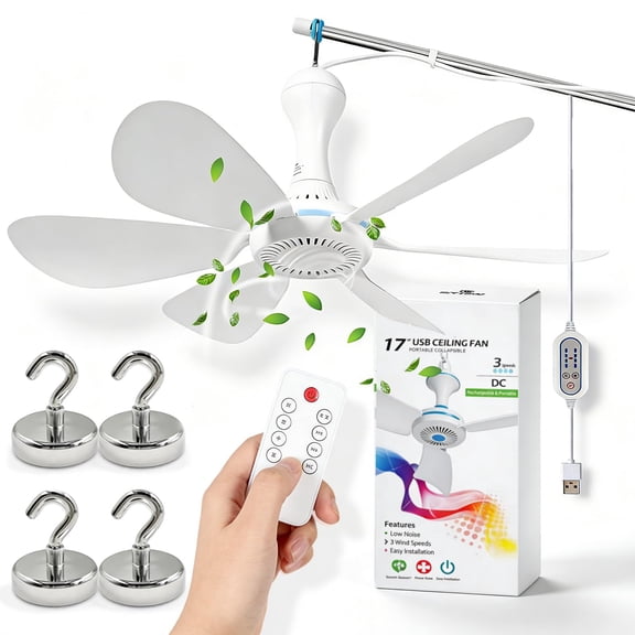 Collapsible Ceiling Fan for Cruise Ship, Cruise Ceiling Fan Usb, Magnetic Ceiling Fan for Cruise - Portable 4-Speed USB Tent Fan with 6 Blades for Travel, RV, and Cabin