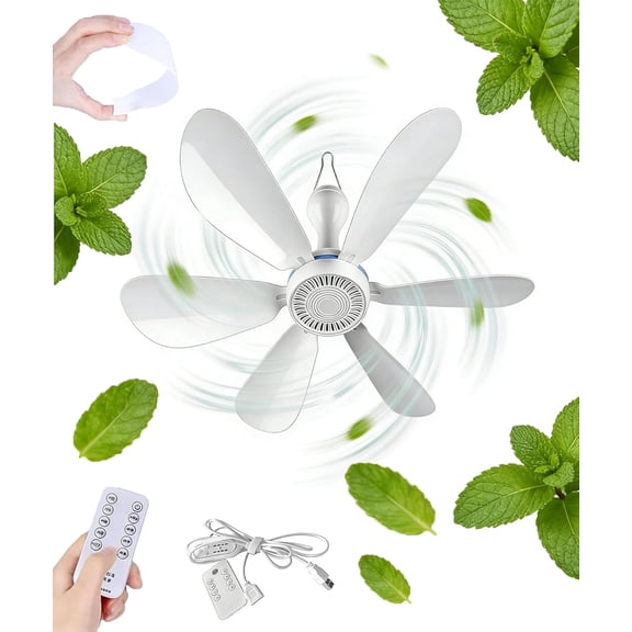 Collapsible Ceiling Fan for Cruise, USB Powered Portable Hanging Fan with Remote and Timer, 6 Blade Quiet Foldable Ceiling Fans with Magnetic Hooks for Cruise Ship Cabin, RV, Tent (6 Blade * 1)