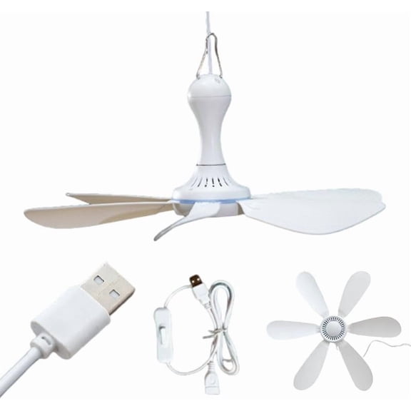 Collapsible Ceiling Fan Portable, USB Energy Efficient Small Ceiling Fan, Remote & Extension Cable Optional, Suitable for Travel Yacht Camping RVs Tents Dormitories