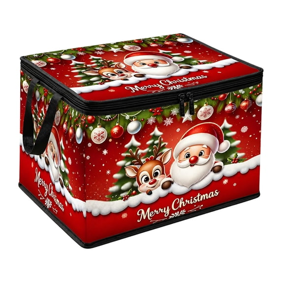 Collapsible Christmas Storage Box with Lid Large Capacity Foldable Holiday Organizer Bin for Clothes Toys Blankets Xmas Decor