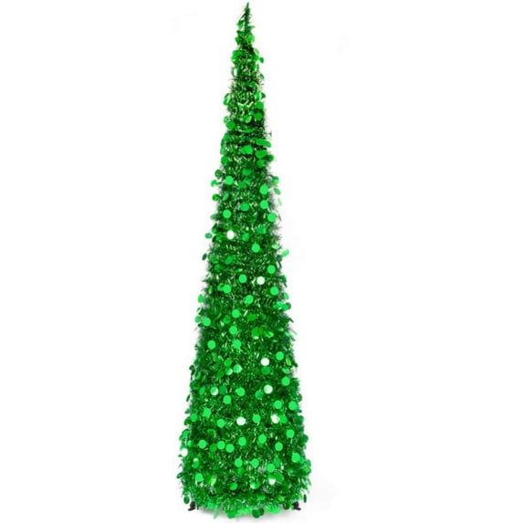 Collapsible Christmas Tree, Artificial Silver Tinsel Coastal Christmas Tree for Holiday Party Decorations