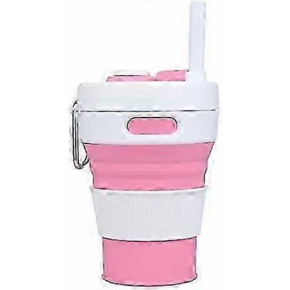 Collapsible Coffee Cup, Portable Foldable Travel Mug, 15.8oz/450ml Durable and Reusable Camping Cup, BPA Free Silicone Pocket Cup with Straw and Lid f