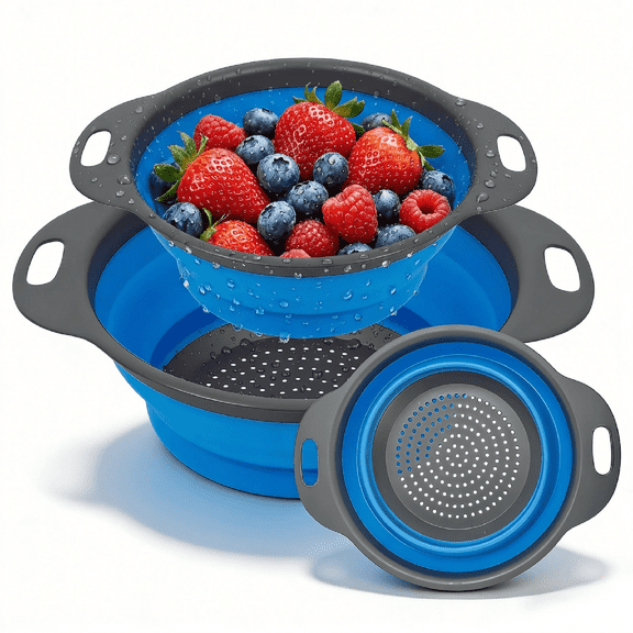 Collapsible Colander, Collapsible Food Strainers for Kitchen,Silicone Foldable Colander Set for Pasta, Vegetable, Fruit (3Pack)