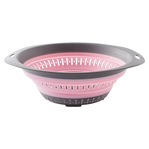 Collapsible Colander,Round Silicone Kitchen Strainer for Draining Pasta, Vegetable and Fruit, Kitchen Mesh Folding Silicone Colander Strainer, Space-Saving & Hanging Design, 1Pc(Pink,12.3x12.3x5.1")