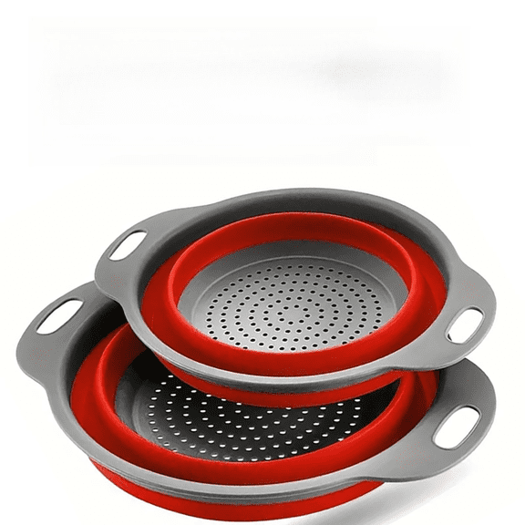Collapsible Colander Set 2-Pack – Foldable Kitchen Strainers with Non-Slip Handles, Space-Saving Sieve for Pasta, Fruit, Vegetables, RV & Travel