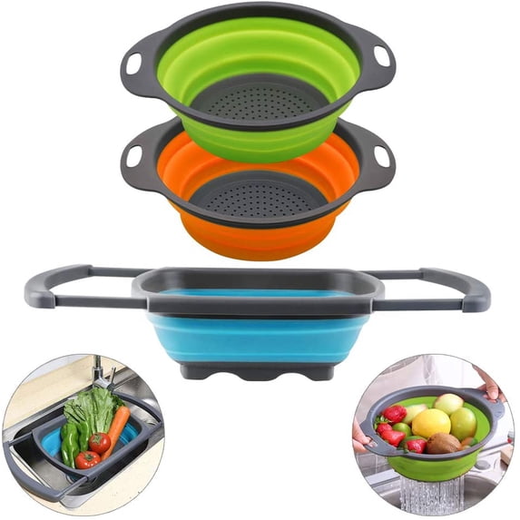 Collapsible Colander Set of 3-2 PC 4 Quart and 1 PC 6 Quart Over the ...