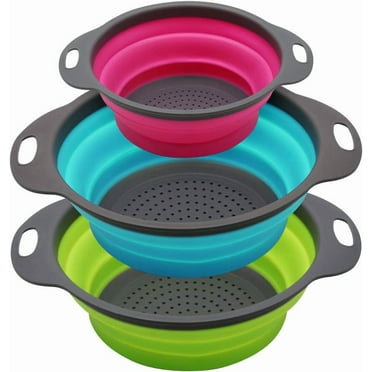 Collapsible Colander Set of  Round Silicone Kitchen Strainer Set - Perfect for Draining Pasta, Vegetable and fruit
