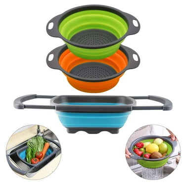 Collapsible Colander Set of 3 Round Silicone Kitchen Strainer Set - 2 pcs 4 Quart and 1 pcs 2 Quart- Perfect for Draining Pasta, Vegetable and fruit (green,blue, purple)