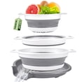 thumbnail image 1 of Collapsible Colanders (3 Pack Set) Food Strainers with Over-Sink Water Draining Base for Pasta Fruits and Vegetables (Patent Pending) White (3 Sizes, 3QT, 4QT and 5 Quart), 1 of 8