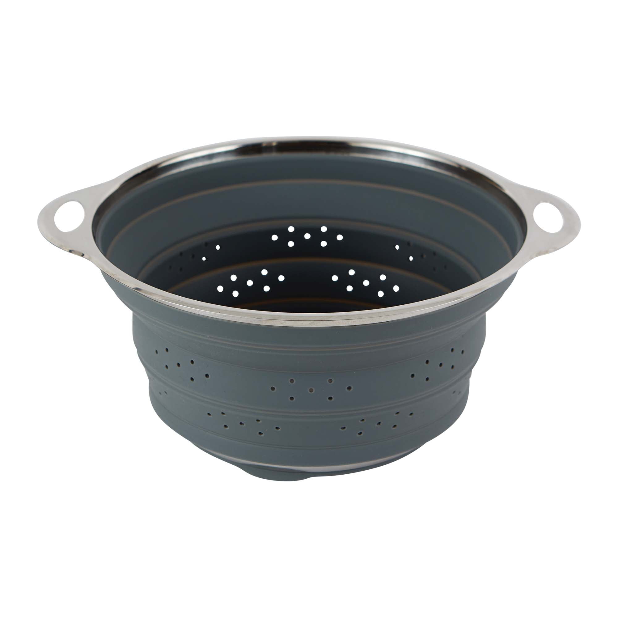 Gray Silicone and Stainless Steel Collapsible Colander, 9.5-inch