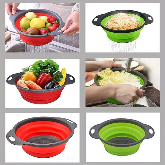 Collapsible Colander Space Saving,Foldable Silicone Strainer for Kitchen Pasta Fruit L-11.41in