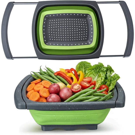 Collapsible Colander Strainer, 6 Quart Over the Sink Colander with Ergonomic Non-Slip Handles, Durable Silicone Strainer for Veggies Fruits Pasta, Dishwasher Safe Space-Saving Kitchen Essential
