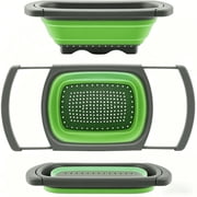 Silicone Collapsible Colander, Over Sink Plastic Food Strainer with Expanded Handles, Kitchen Strainer Set Fruit and Vegetable Strainer Basket Green