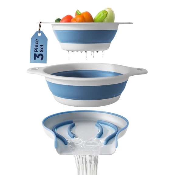 Collapsible Colanders Food Strainers with Over-Sink Water2 Pack (Set)-Blue