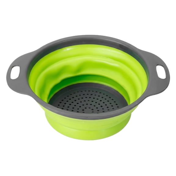 Collapsible Colanders with Self-Draining Base, Over Sink-edge Silicone Food Strainers, Nesting for Easy Compact Storage Green S