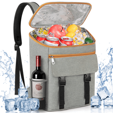 35 Can Camping Cooler Backpack, Soft Backpack Coolers Insulated LeakProof Travel Cooler Bags for Lunch Picnic Beach Work Trip Thermal Bag Drink Beverage Waterproof Beer Cooler Bag, Gray