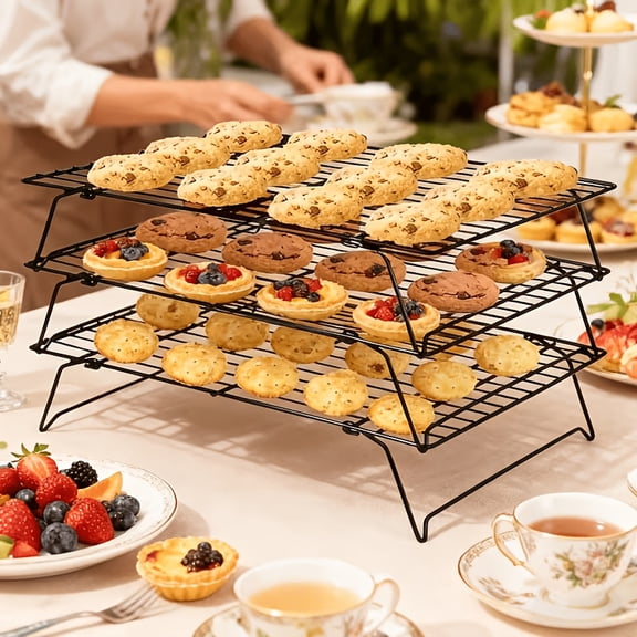 Collapsible Cooling Rack 3 Pack, Stackable Metal Wire Baking Tray for Cakes and Cookies