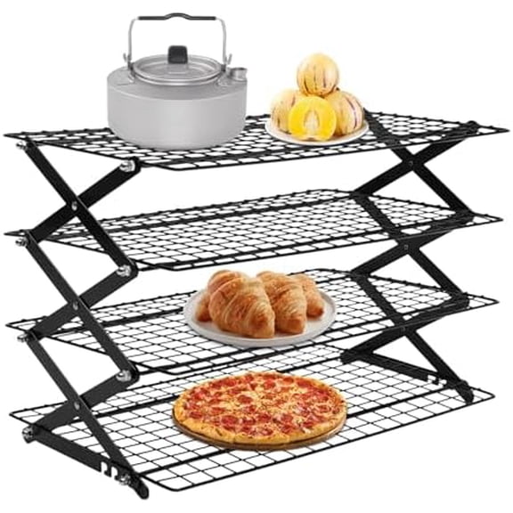 Collapsible Cooling Rack 4 Tier Adjustable Baking Cooling Rack Stackable Non-Stick Wire Rack Cookie Baking Gadgets for Pizza Cake Bread Black$$Home Decor, Kitchen, & Other