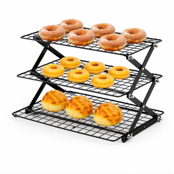 Collapsible Cooling Rack for Baking 2/3/4 Tier Adjustable Stackable, Non-Stick Carbon Steel Wire Rack for Cookies Cakes Pies, Space Saving Oven Safe Roasting Drying Rack for Kitchen