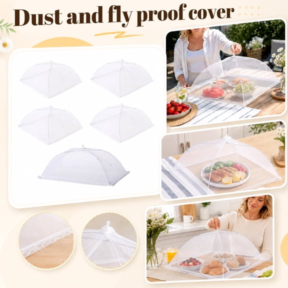 Collapsible Cover for Table with Breathable Mesh and Metal Frame, Umbrella Style Mesh Tent for Leftovers and Outdoor Dining, Pop Up Cover for Parties 1 Piece