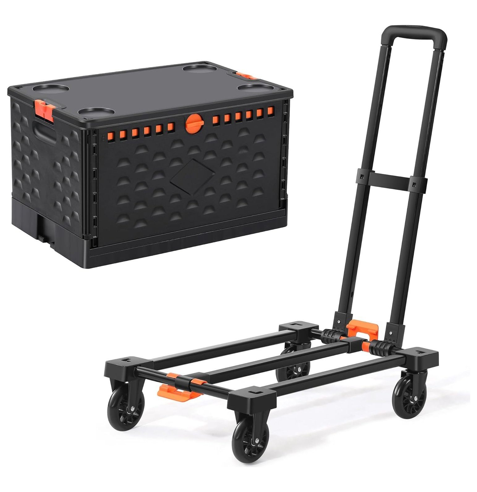Collapsible Crate+Folding Hand Truck Set No Assembly RequiredTeacher Collapsible Rolling Cart