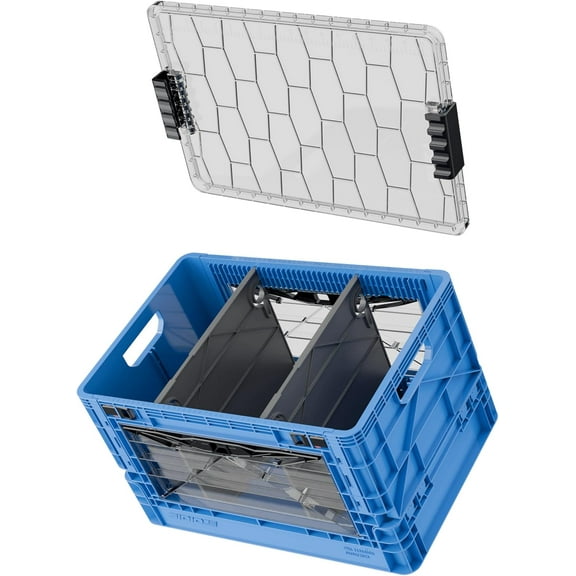 Collapsible Crate – Heavy Duty Stackable Storage Bin with Lid & Dividers – Durable Plastic Organizer for Home, Office, Garage & Outdoor Use