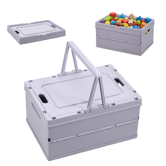 Collapsible Crate Storage Box Large Capacity Plastic Organizer Container with Lid for Snack Toy Kitchen
