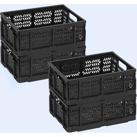 Collapsible Crate for Storage, Folding Crate Plastic for Organizing Groceries Fruit with Handle, Collapsible Milk Crates for Home Office Trunk, Black