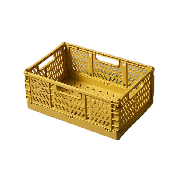 Collapsible Crates , Storage Baskets with Handles, Folding Storage Containers for Organizing Tools, Books, Food, Drinks, Camping & Transport Yellow