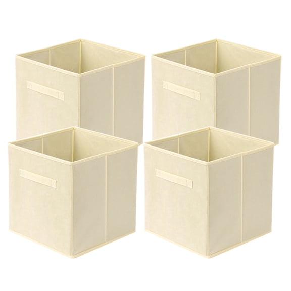 Unbranded Collapsible Fabric Cube Storage Bins, Foldable Storage Cubes Organizer Bins Basket, Beige, 4 Pack