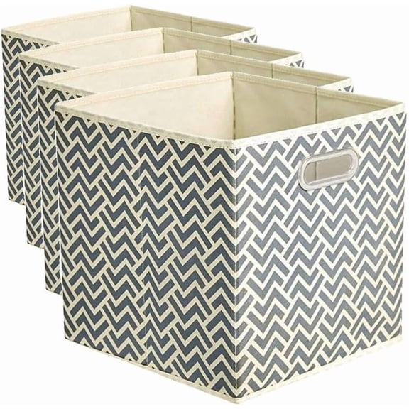 Collapsible Cube Storage Organizer Bins, 24-Pack, 10.5 x 10.5 x 11 inches, Chevron Grey Pattern Modular Storage Containers