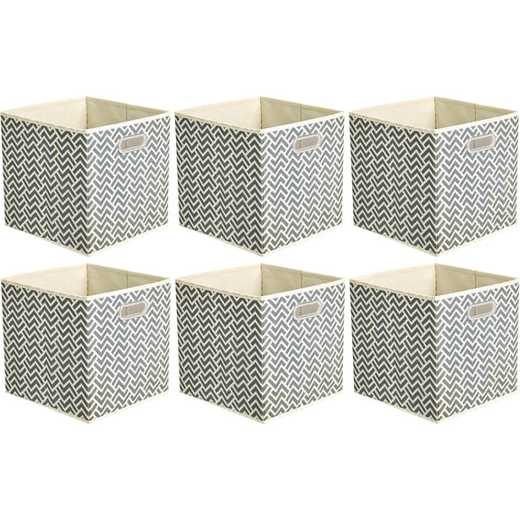 Collapsible Cube Storage Organizer Bins, 6-Pack, 10.5 x 10.5 x 11 inches, Chevron Grey