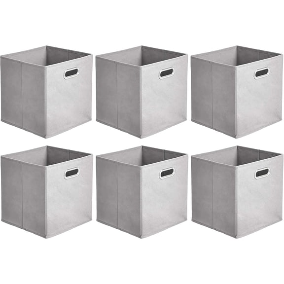 Collapsible Cube Storage Organizer Bins, 6-Pack, 10.5 x 10.5 x 11 inches, Light Grey