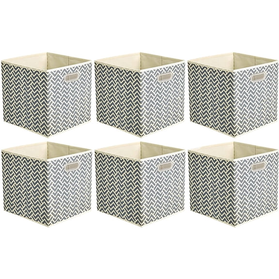Collapsible Cube Storage Organizer Bins, 6-Pack, 10.5 x 11 inches, Chevron Grey
