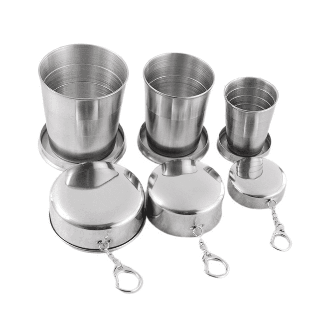 Collapsible Cup Outdoor Shot Glass Keychain Camping Folding Metal Cup