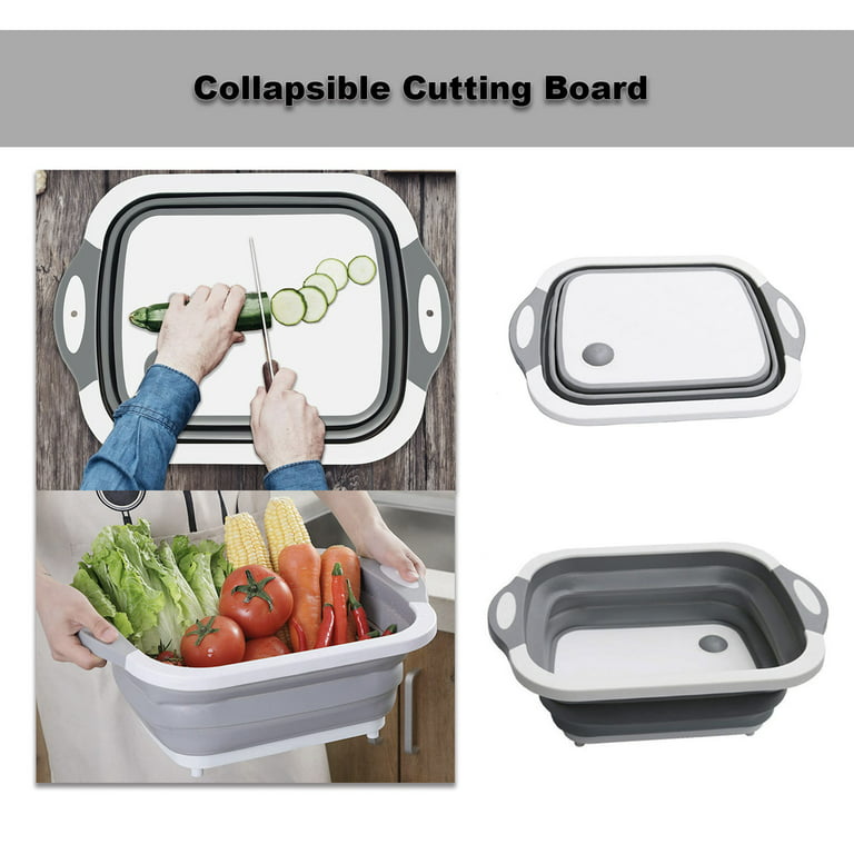 Collapsible Cutting Board with Colander, Foldable Kitchen Plastic Silicone  Dish Tub, Fruits Vegetables Wash and Drain Sink Storage Basket (Grey), wash  tub, collapsible plastic tub,collapsible dish pan 