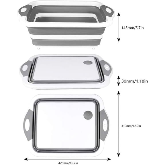 Collapsible Cutting Board - Foldable Multi-function Dish Tub - Washing and Draining Veggies Fruits Food Grade Sink Storage Basket(8.5 Quart) - New Kitchen and Camping Essentials