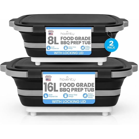 Collapsible Cutting Board and Meal Prep Storage Tub Combo (8L + 16L) with Locking Lid