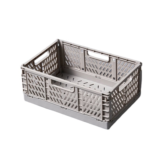 Collapsible Desktop Storage Basket, Ventilated Plastic Organizer for Snacks Stationery Cosmetics, Grey, 12 x 7.99 x 4.92 Inches