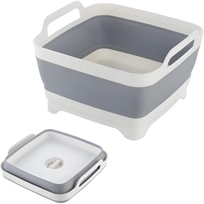 Collapsible Dish Basin, 9L/2.4Gal Portable Wash Basin with Drain Plug, Space Saving Foldable Bucket, Kitchen Sink for Camping, Vegetable Washing, RV