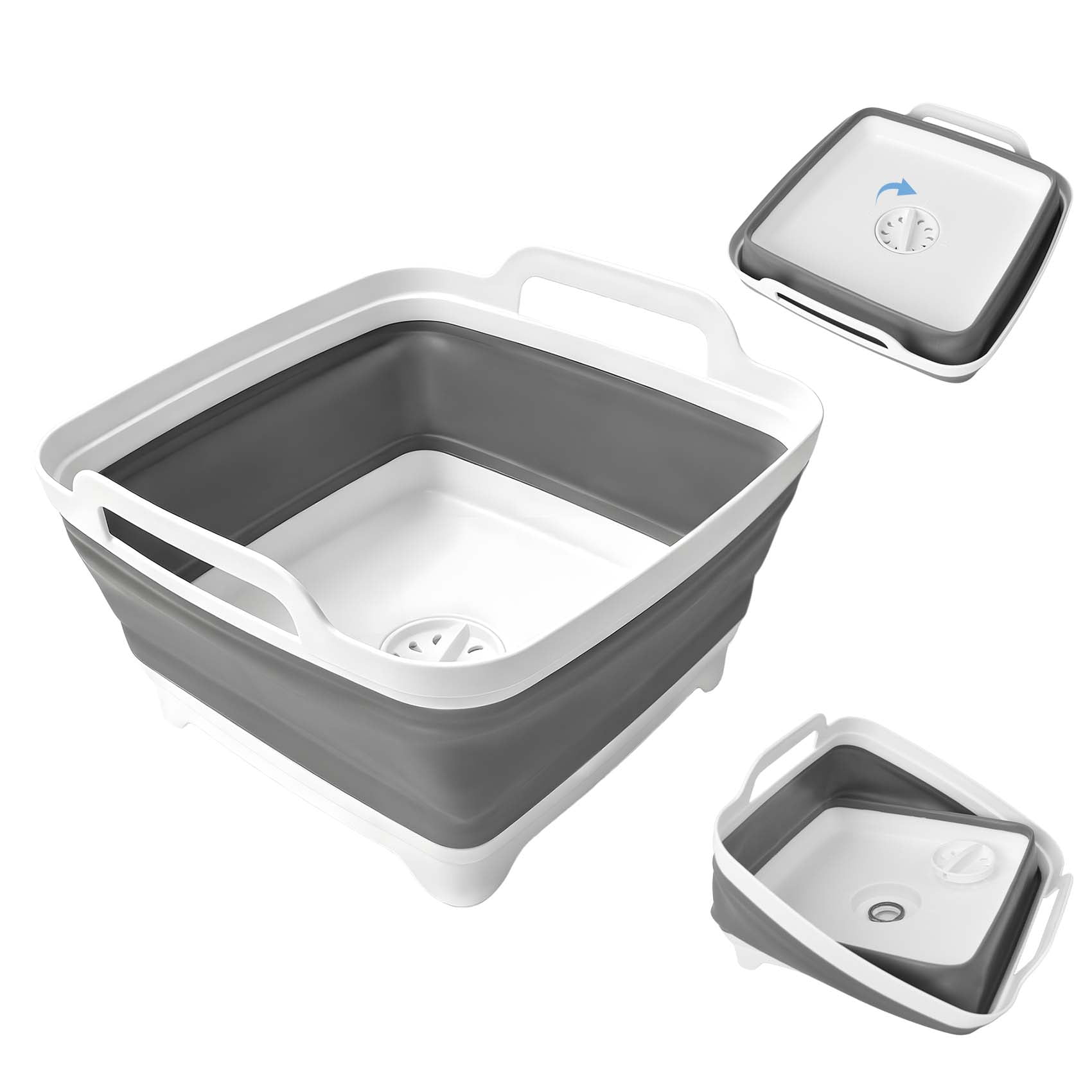 Collapsible Dish Basin 9L, Foldable Sink with Drain Plug, Portable ...