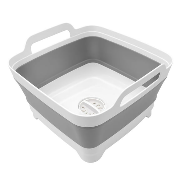GARITIN Collapsible Dish Basin, 9L/2.4Gal Portable Wash Basin with Drain Plug, Space Saving Foldable Bucket, Kitchen Sink for Camping, Vegetable Washing, RV