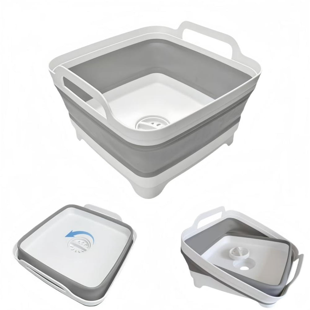 Collapsible Dish Basin, 9L Portable Wash Basin with Drain Plug, Space Saving Foldable Bucket, Kitchen Sink for Camping, Vegetable Washing, RV