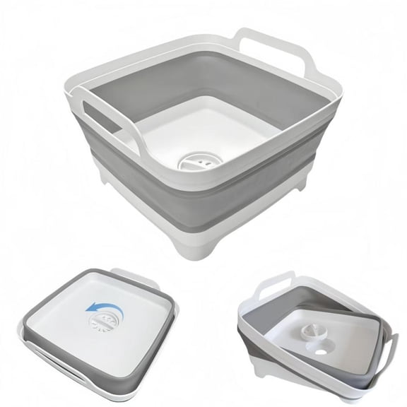 Collapsible Dish Basin, 9L Portable Wash Basin with Drain Plug, Space Saving Foldable Bucket, Kitchen Sink for Camping, Vegetable Washing, RV