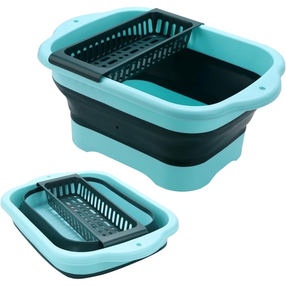 Collapsible Dish Basin with Drain Plug and Portable Sink, 11L(2.91 Gallon) collapsible Bucket with Sink, FoldableWash Basin for Station Campin/Camping/Rv/Kitchen (Green)