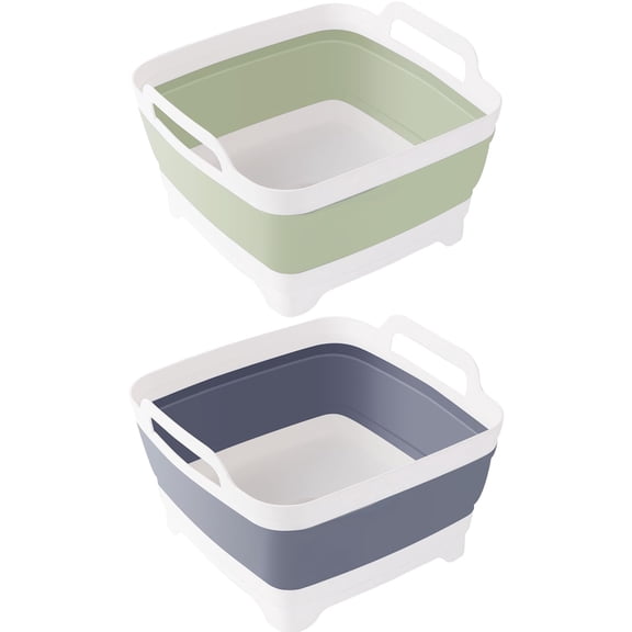 Collapsible Dish Basin & Sink Tub with Drain Plug – 2.4 Gal Baby Bottle Wash Basin, Bottle Washing Bin for RV, Camping, Kitchen | Collapsible Water & Bottle Basin (Grey)