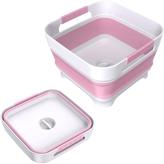 Collapsible Dish Basin with Drain Plug, 9L(2.4Gal) Capacity, Space Saving Portable Sink for Baby bottle, Kitchen, Camping& RV, Gray
