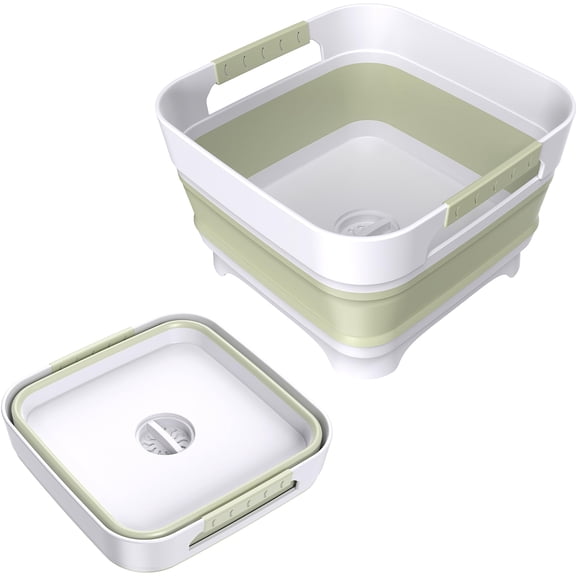 Collapsible Dish Basin with Drain Plug, 9L(2.4Gal) Capacity, Space Saving Portable Sink for Baby bottle, Kitchen, Camping& RV, Gray