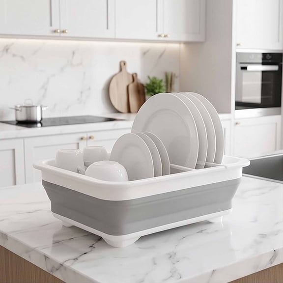 Collapsible Dish Drainer Rack, Foldable Kitchen Drying Rack with Utensil Holder for Countertop, Sink, RV, Camper and Camping Use