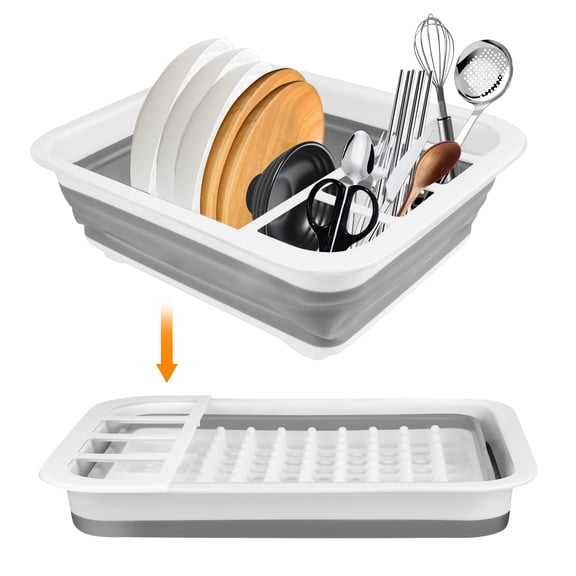 Collapsible Dish Drying Rack, EEEkit Portable Dinnerware Drainer Organizer for Kitchen RV Campers Storage, Gray